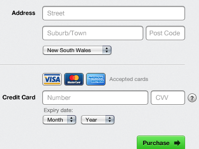 Simple checkout experience address button checkout credit card green icons input purchase ui
