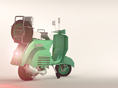 Scooter 3d brakes c4d exhaust green light low poly scooter tire vespa vray