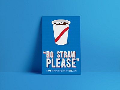 "No Straw Please" Poster blue design flat graphic design logo minimalist mockup ocean poster typography vector white