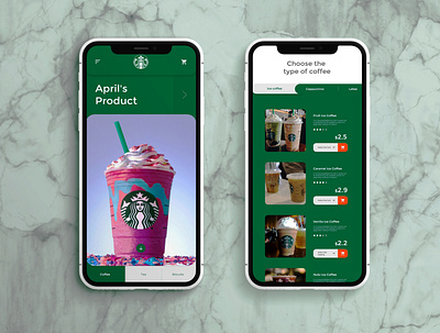 Starbucks - Mobile App adobe xd coffee design green marble menu mobile app my portofolio notch personal work phone presentation price restaurant starbucks ui ux web design