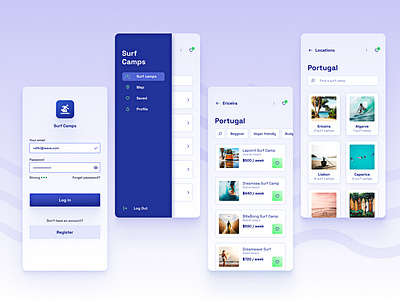 🏄‍♀️ Surf Camps Mobile App • Find your Surf Camp app design daily 100 challenge dailyui dailyuichallenge design mobile mobile app surf camps surfer surfing ui design ui designer uiux