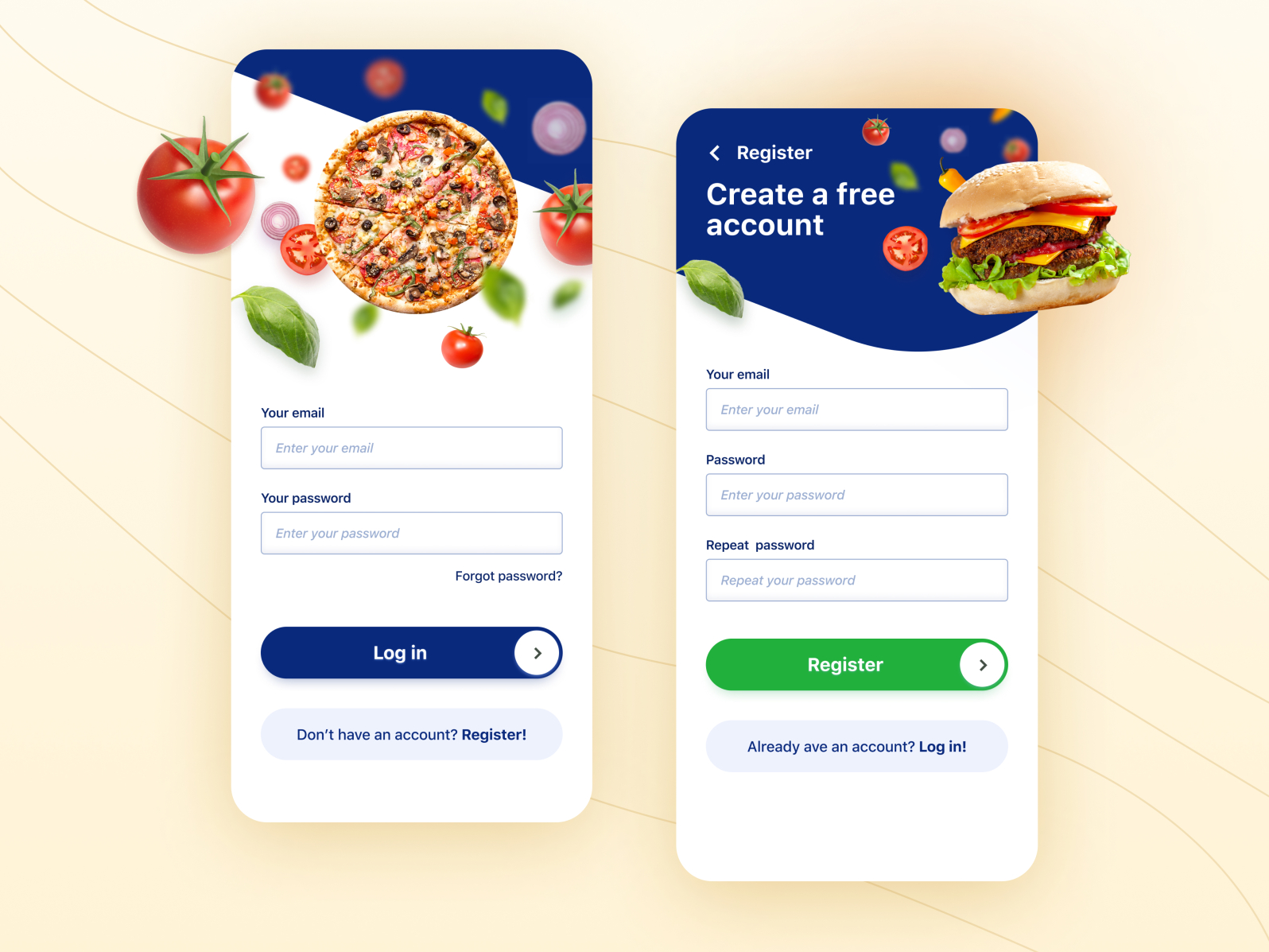 Food Delivery App 🍕 Log In And Register Mobile Ui By Agata Miłowska