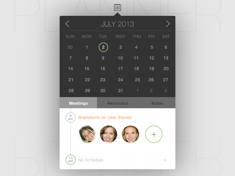 Planner! calendar meeting timeline month avatar add reminder notes ux ui design nashatwork