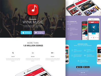 Wynk Landing Page android app store apple google play landing page mobile app music ui ux web design wynk