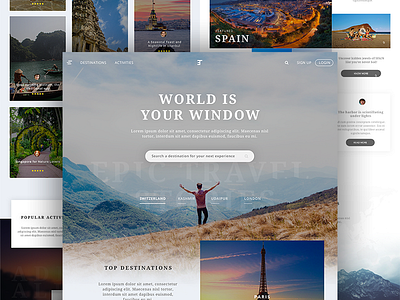 Epic Travel blog grid responsive stories travel ui ux web design