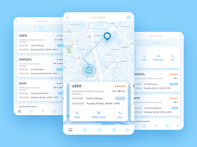 Interview & Location app cards clean interview ios map minimal mobile ui ux