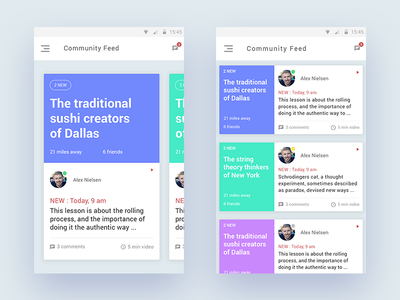 Feed tests android cards clean education feed minimal mobile ui ux