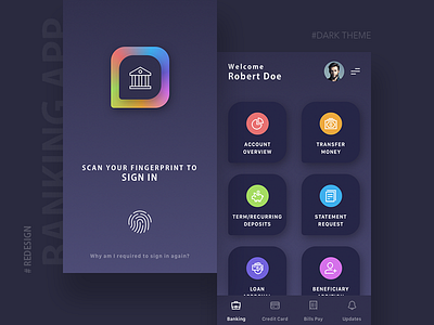 Bank App agency app clean dark ios minimal ui ux