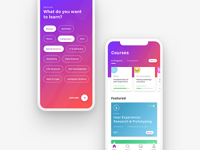 Courses App agency app clean education ios minimal mobile ui ui kit ux