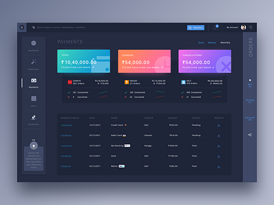 Dash Payments Dark clean dashboard minimal ui ux web