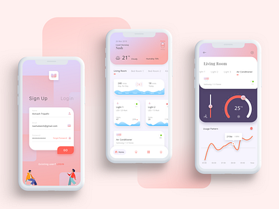 Smart Home app cards chart clean design graphs ios iphone minimal mobile nashatwork typography ui ui kit ux