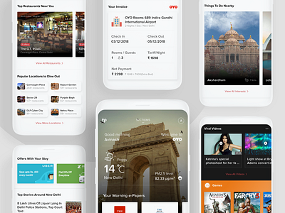 Times and OYO Resident experience app branding cards clean minimal mobile ui ux