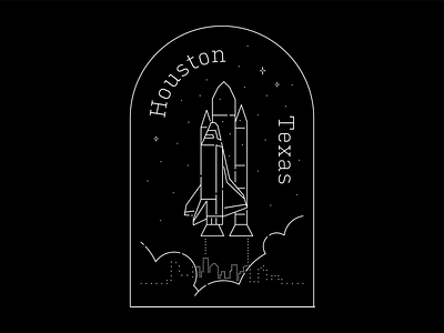 Houston Space badge black city community design dribbbleweeklywarmup home hometown houston illustration monochrome monoline nasa night sky space stars sticker texas vector