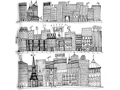 Feb 2, continued buildings city scape doodle line art pen skyline