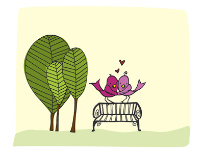 Feb 18 bench birds bitmap green lovebirds park pink trees vector wedding