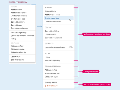 Menu re-design: More options accessibility dropdown hover menu ui