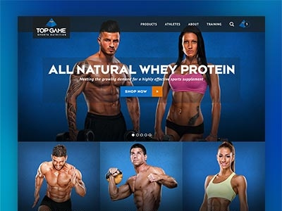 Top Game Sports Nutrition Web Design blue e commerce grid layout modern orange responsive shopping sports web web design weights