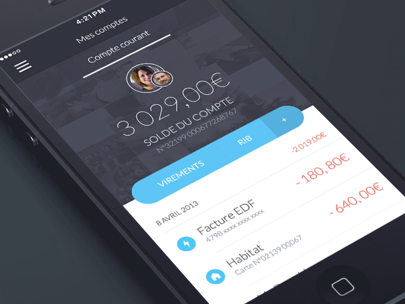 Banking app timeline animation bank card dashboard detail gif ios7 iphone mobile timeline ui ux