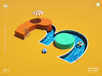 Digital swimming pool with 3 c4d design illustration photos