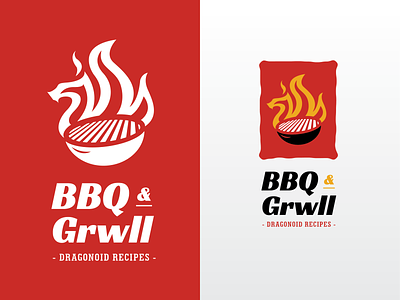 BBQ & Grwll Logo barbecue bbq culinary dragon fire flame food graphic design grill logo meat monster smoke vector