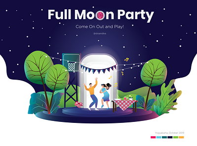 Full Moon Party basketball design garden illustration moon night party vector