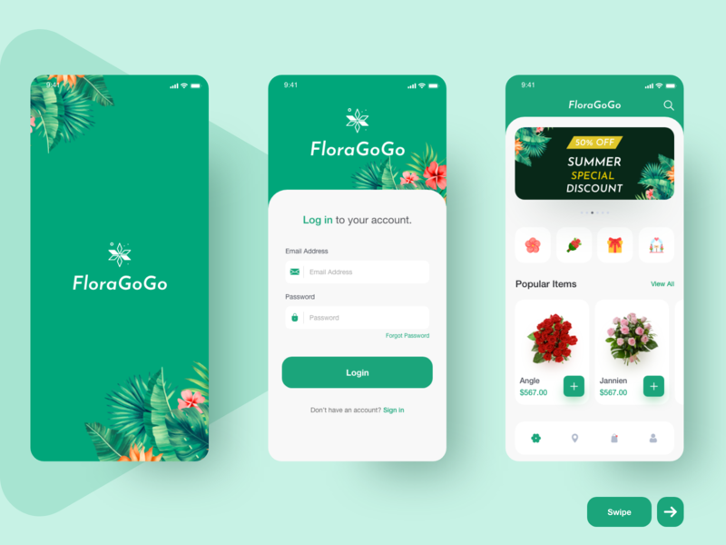 Flower app ui typography type minimal icon illustration vector branding clean app design