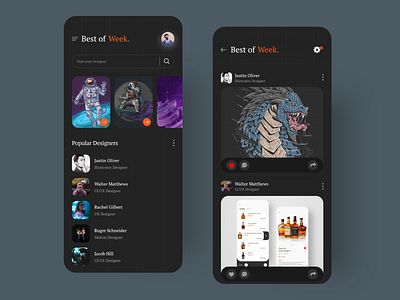 Design App (Dark mode) app branding clean dark app dark ui design designs icon illustration minimal type typography ui uiux user interface vector