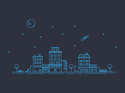 Buildings at night illustration