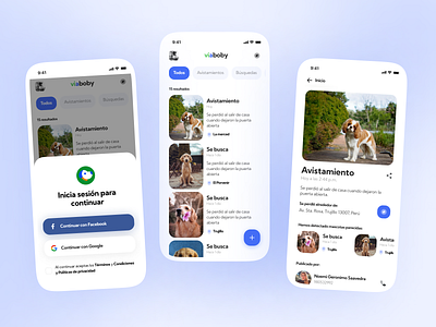 Viabovy redesign animal app blue clean design lostpet mobile ui mobiledesign pet petapp redesign ui uidesign uiux ux white
