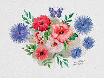 Flowers Watercolour background beautiful beauty blossom botanical bouquet decoration decorative design floral flowergarden illustration isolated leaf natural nature pattern petal romantic spring