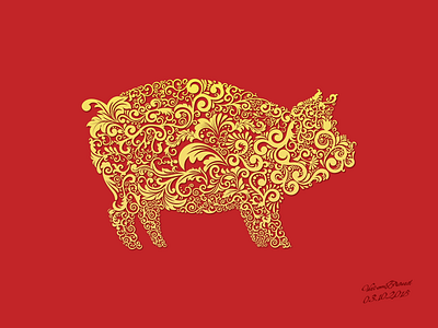 Year Of Pig 2019 animal animal art background boar calendar china happy illustration isolated new year ornament pig piggy simbol vintage yellow