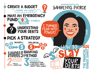 Sahirenys Pierce from The Financial Feminist Summit 2020 branding drawing feminism illustration portrait scribing sketching visual note taking visual recording