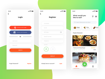 Restaurant App app application design branding listings login onlinefood restaurant restauren app concept signup ui