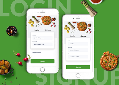 Login Signup application design design food app ui form design login box login form sign in form ui