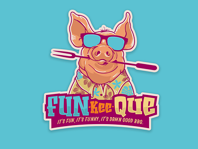 Fun-kee-Que BBQ barbecue bbq fun hog illustration logo pig restaurant
