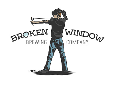 Broken Window Brewing Co. beer boy brewery coonskin hat craft hop label sling shot