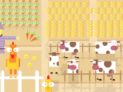 Experiment cows farm farm animals graphic design hens illustration paddy field