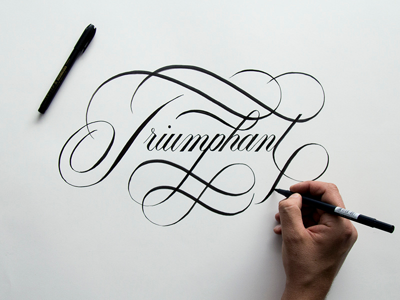 Triumphant script copperplate brushpen ginozko typography lettering