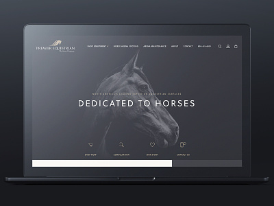 Premier Equestrian - Site Redesign dark equestrian hero section homepage sub navigation ux visual design website woocommerce