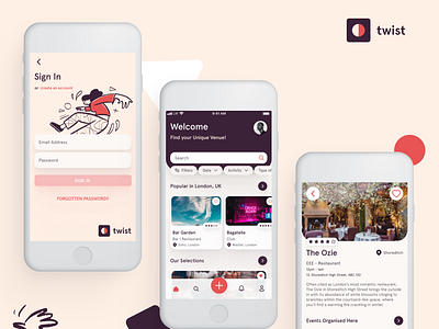Twist - Venue Booking App app dribbble shot ui ux