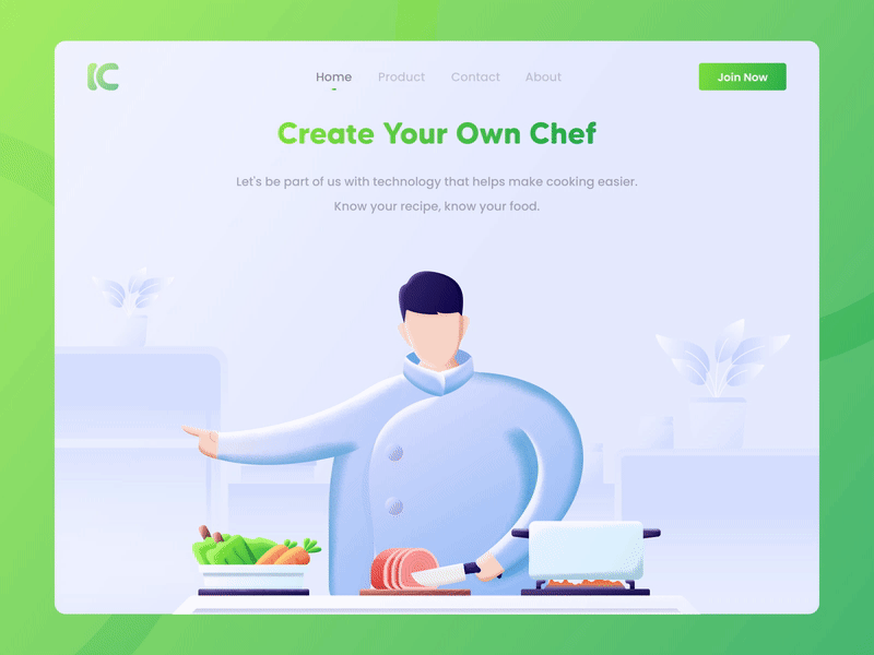 I-Chef Header Landing Page animation animation 2d chef chefs cook cooking flat illustration flatdesign header illustration landing page motiongraphic motiongraphics