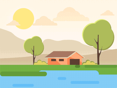 Landscape Aanimation animation house illustration landscape nature sun tree water