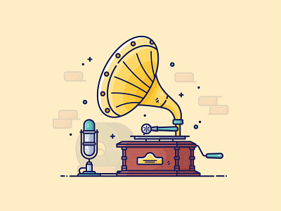 Gramophone & Mic adobe digital illustration drawing flat design graphic design icon illustration illustrator vector vector art