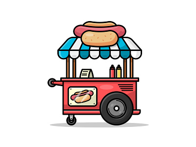 Hot Dog Stand - Flat Design Illustration