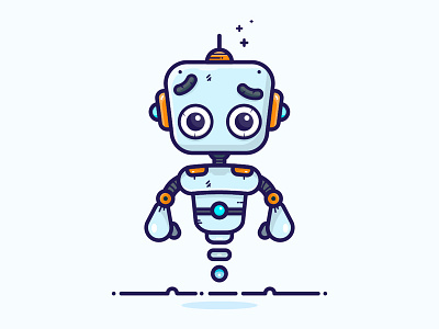 Cute Robot Character adobe blue character flat design flat art icon illustration illustrator minimal outline roboto slab simple design sticker vector web