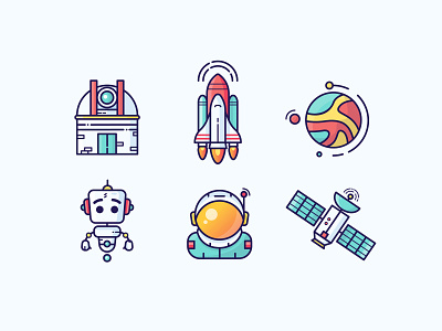 Space Themed Icons adobe digital illustration graphic design icon design illustrator rocket space ui design vector illustration