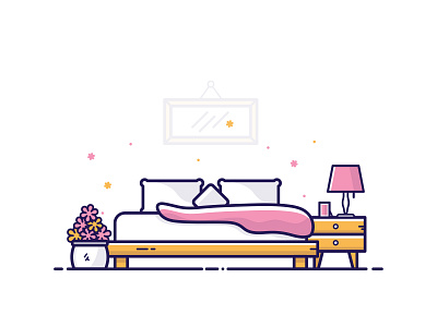 Bedroom Set bedroom branding cozy drawing flat design flowers furniture icon icon app illustration illustrator lamp mothersday sleep vector