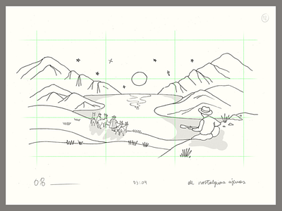 Luna Cansada sketches 2d illustration animation background bonfire cactus flowers illustration landscape layout mountains music nature sketch storyboard woods