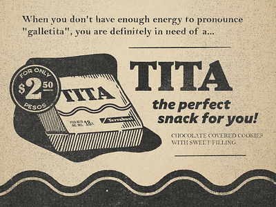 Tita 20s ads candy chocolate dribbbleweeklywarmup food illustration label print retro serif font typography vintage weeklywarmup
