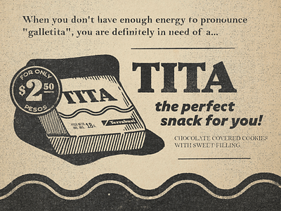 Tita 20s ads candy chocolate dribbbleweeklywarmup food illustration label print retro serif font typography vintage weeklywarmup